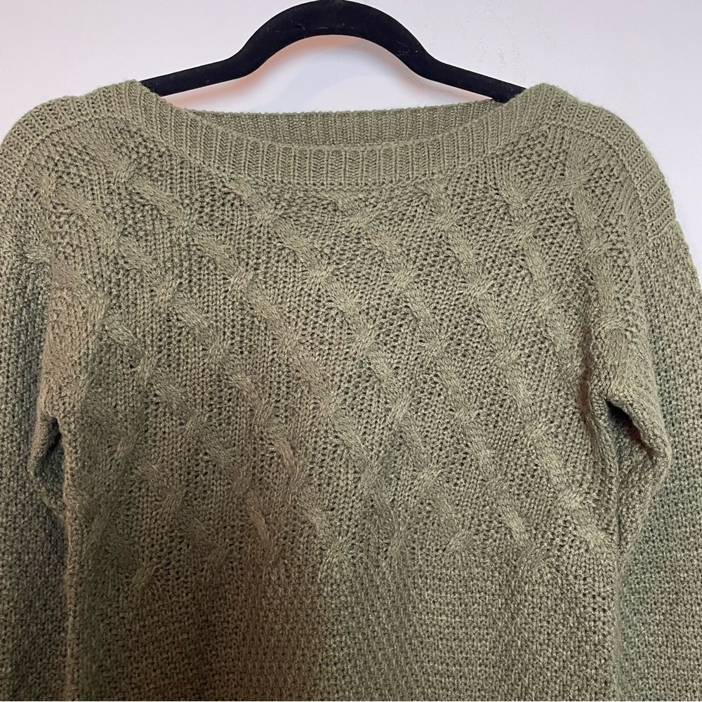 Hooked Up Olive Green Basketweave Long Sleeve Pullover Sweater Sz.XS - Picture 5 of 9